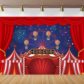 Raudonojo cirko palapinės fotografija Gimtadienio karnavalo nakties teminis vakarėlio dekoravimas Kūdikio dušas Fonas Tortas Stalo plakatas