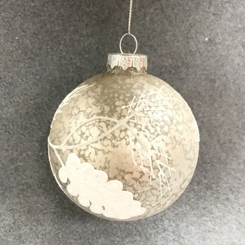 Kalėdinio stiklo rutulio dekoravimo pakabuko dovana Užsienio prekybos parduotuvės maketas Kūrybinė dovana 9cm Antikvarinis traukimo pastos lapų rutulys