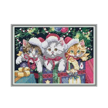 Kalėdinis katės kryžiaus dygsnio rinkinys aida 14ct 11ct skaičius spausdinti drobės kryželis siuvinėjimas rankdarbiai 