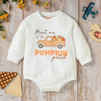 Baby Girls džemperiai ilgomis rankovėmis Rompers Baby Halloween Pumpkin Print Apvalus kaklas Smėlinukas Naujagimio kombinezonas Apranga Kostiumas