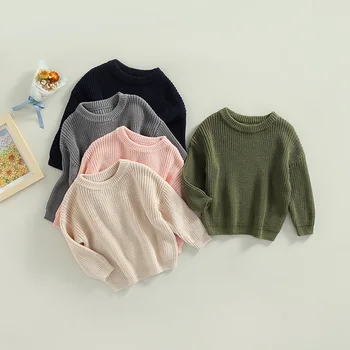 Nauji rudens žieminiai megztiniai Mažylis Kūdikis Apvalus kaklas Megztiniai ilgomis rankovėmis Vienspalvis Laisvi megztiniai Megztiniai Vaikiški drabužiai