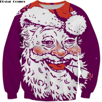 PLstar Cosmos 2018 Naujas stilius Mada Kalėdiniai džemperiai Kalėdų senelis Funny Print 3D Vyrų moterų laisvalaikio įgulos megztinis SD-1