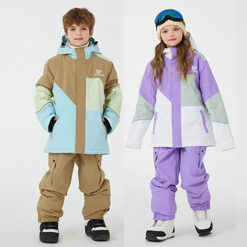 Mergaitės ir berniukai, Snieglenčių slidinėjimo kostiumas vaikams,Šiltas,Slidinėjimo kostiumas Žiemos lauko slidinėjimo sportas Atsparus vėjui,Neperšlampamas, Žiemos lauko sportas