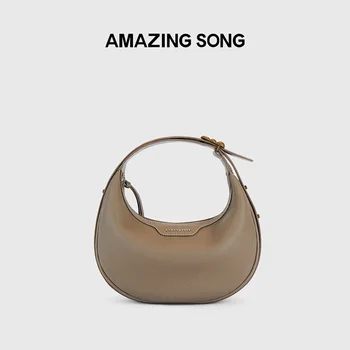 Amazing Song Half Moon Bag Small Fashion Design Soft Cowhide Saddle Bag Women's Crossbody Bag