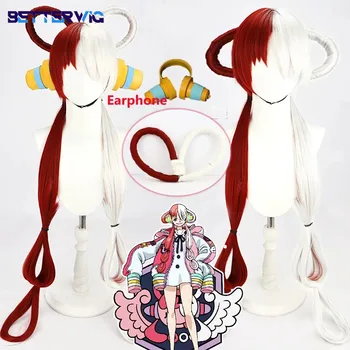 Anime ONE PIECE FILM RED UTA Cosplay Long Half Red And White Synthetic Hair Halloween Party kostiumas Cosplay perukas ir ausinės