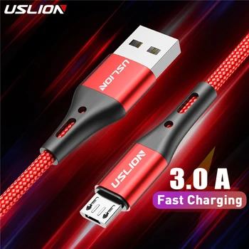 USLION 3A mikro USB kabelis Greito įkrovimo USB duomenų kabelio laidas, skirtas Samsung S6 Xiaomi Redmi Android Micro USB kabelis Mobilusis telefonas Raudona