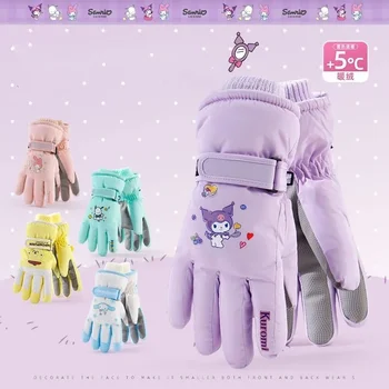 Sanrios Hellokittys Kuromi Cinnamoroll My Melody Pochacco Pompom Cold Prevention Winter Plush Warm Children Glove Kids Gifts