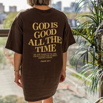 Dievas yra geras visą laiką Krikščioniški oversized marškinėliai dėkoja Viešpačiui Laisvos trišakės moterys Madingas laisvalaikio medvilnės estetinis viršus