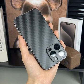 Prabangus galvanizuotas anglies pluošto telefono dėklas, skirtas iPhone 12 13 14 15 Pro Max akrilo galinei plokštelei smūgiams atsparus galinis dangtelis