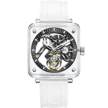 Aesop Transparent Tourbillon Mechanical Mens Watches Skeleton Luxury Sapphire Vandeniui atsparus automatinis laikrodis Vyriškas laikrodis Reloj Hombre