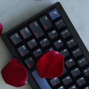 140 Raktai Custom Keycap Cherry Profile PBT Full Sets DYE Sub Black Red Design ISO Enter for Cross Switch DIY Mechaninė klaviatūra