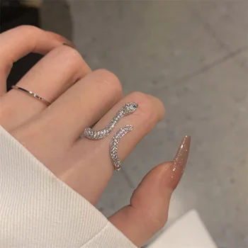 Prabangus vintažinis punk gyvatės formos žiedas moterims Korėjietiškas elegantiškas atidaromas kubinis cirkonis krištolo pirštų žiedai vestuvių vakarėlio papuošalai