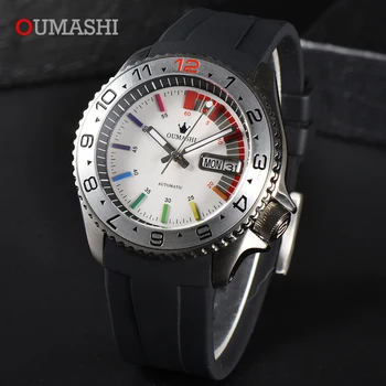 007 OUMASHI Vyriškas laikrodis Nauji vyrai Prabangus automatinis mechaninis NH36 laikrodžio judėjimas Dvigubas kalendorius Nerūdijančio plieno vandeniui atsparus laikrodis