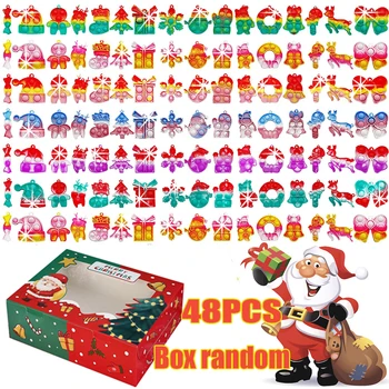 Christmas 48PCS for Kids Mini Pop Fidget Keychain Bulk Bubble Reduce Stress Fidget Toys Stocking Stuffers Party Favors Xmas