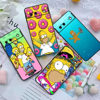 Juokingas animacinis filmas Simpsonų tėtis Homero telefono dėklas, skirtas Google Pixel 8Pro 8 7A 7 Pro 6 Pro 6A 5A 5 4 4A XL 5G Juodas minkštas dangtelis