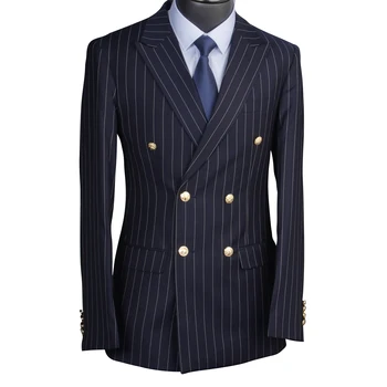 New Dark Navy Crust Striped Blazers Custom Made Jacket Siuvėjas Made Blazer Vyriški drabužiai Kostiumai vyrams Striukės vyrams Prom suknelė