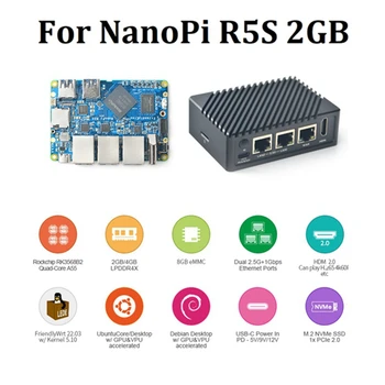 Nanopi R5S 2GB metalo kūrimo plokštė +metalinis korpusas 8G EMMC Rockchip RK3568 1Gbps Ethernet prievadai palaiko NVME Pcie