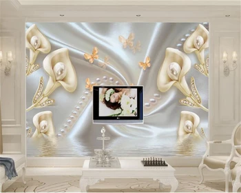 beibehang Kambario dekoravimas 3D tapetai calla lelija papuošalai deimantinė gėlė perlas 3D televizoriaus siena 3d tapetai papier peint