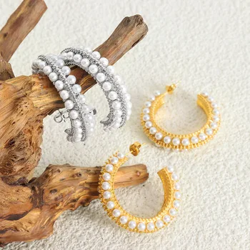 Fashion Women White Imitation Pearl Drop auskarai Boho aukso spalvos apvalus perlas Vestuviniai auskarai Papuošalai