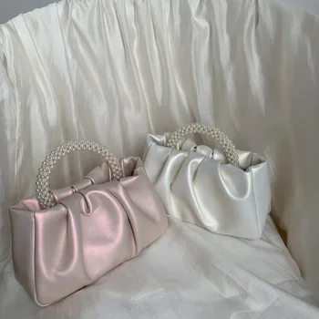Fashion Pearl Handle Women Dinner Clutch Purse Handranks Luxury Design Ladies Square Shoulder Bags Female Small Messenger Bag