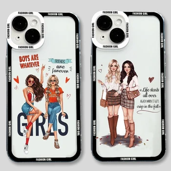 Fashion Girls Best Friends Sisters Telefono dėklas, skirtas iPhone 11 12 13 14 15 Pro Max XR X XS 13 Mini 7 8 Plus smūgiams atsparus minkštas dangtelis