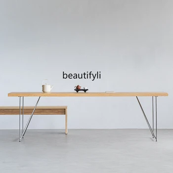 Individualizuotas balto vaško medžio valgomojo stalas medžio masyvo virtuvės sala tylus rąstinis stalas mažas butas arbatos stalas didelis lentinis stalas