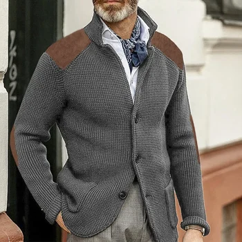 megztas paltas Madingi vienos krūtinės tendencijos megztinis Megztinis Kardiganas Rudeninis plonas tinka Atvartas ilgomis rankovėmis plius dydis Vyriškas megztinis
