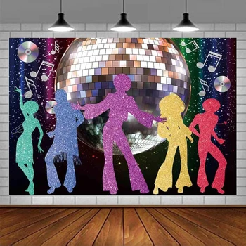 Disco Ball Photography Fonas Neonas atgal į 70-uosius 80-uosius 90-uosius Pašėlusiai švytėkime tamsiame šokyje Prom gimtadienio vakarėlio dekoro fonas