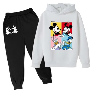 Disney Girls Drabužiai Mikis Vaikų aprangos komplektas Donald Duck Minnie Hoodies Komplektai berniukams Tops Kelnės Kostiumai 4-14 Y sportiniai kostiumai Džemperiai