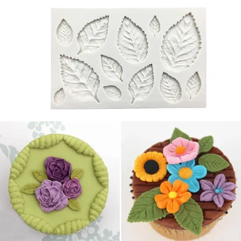 Rožių lapų formos silikoninės cukradirbių formos, fondantiniai tortų dekoravimo įrankiai Kepimo indai