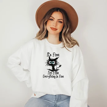It's Fine I'm Fine Everything Is Fine Funny Women Sweatshirt O Neck Hoodies Introvert Sarcastic Clothes Lady Top Jumpers