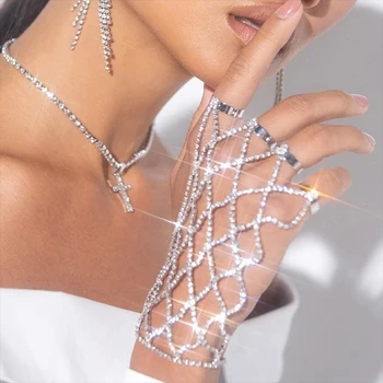 Stonefans Ring Charm Finger Mesh Linked Bracelet Jewelry Femme for Women Hand New Fashion Luxury Bangles 2022 Designer Wholeslae