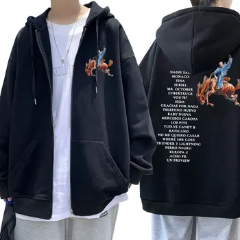 Bad Bunny Nadie Sabe Lo Que Va A Pasar Manana Printed Hoodies Hip Hop Streetwear Fleece Zip-up Sweatshirt Jacket Men's