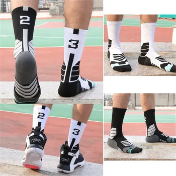 Baltos krepšinio kojinės Nemokamas juodas derinys Numeris Profesionalus bėgimas Storos sportinės kojinės Neslidus rankšluostis Apatinės kojinės