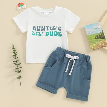 2023-12-30 Lioraitiin Casual Baby Boy Summer Clothes Letter Marškinėliai trumpomis rankovėmis Elastiniai juosmens šortai Apranga