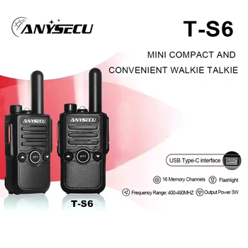 ANYSECU T-S6 3W Walkie Talkie UHF 400-480MHz vibracija Nešiojamas radijo siųstuvas su 16 atminties kanalų Vox funkcija