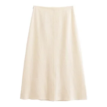 Taop&Za 2024 Ankstyvas pavasaris Naujas produktas Moterų madingas ir plonas stilius, universalus aukštas juosmuo A linija Vidutinio ilgio sijonas