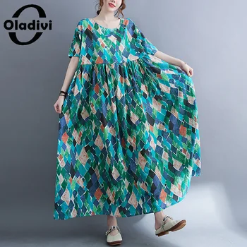Oladivi Didelė ilga suknelė moterims 2023 Vasara Nauji oversized drabužiai Laisvalaikio laisvos Boho suknelės Didelio dydžio vestidios 9063 6XL 8XL