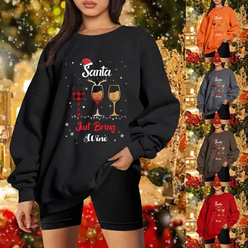 Womens Winter Loose Top Merry Christmas Print Shoulder Sleeve Pullover Kpop Graphic daily shirt