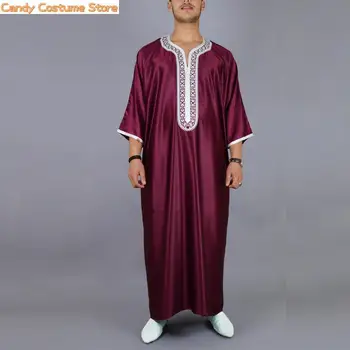Vyriški drabužiai Maroko Kaftano raudona siuvinėta laisva ir kvėpuojanti vyriškiems musulmonų chalatams Mados islamas