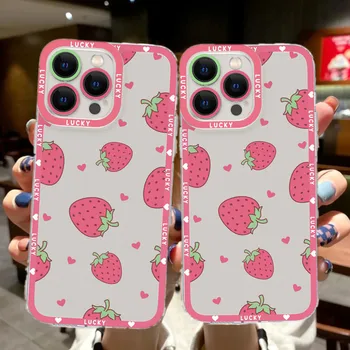 Flower Duck Panda Strawberry Phone Case For Coque Iphone 11 12 13 14 Pro Max Mini X XR 6 7 8 Plus Cartoon Clear Silicone Cover