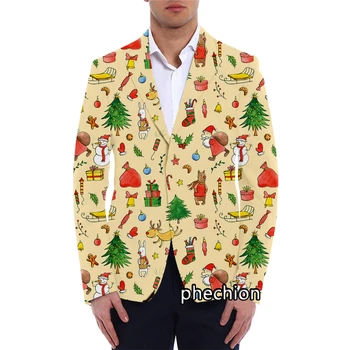 phechion Nauja mada Vyriškas Kalėdų raštas 3D Spausdintas švarkas Laisvalaikio striukės paltas Oversized gatvės drabužiai K01