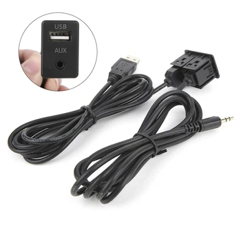 3.5mm AUX prailginimo kabelio adapteris nuleidžiamas laikiklis USB prievado ausinių lizdo plokštės tvirtinimas automobilio valčiai