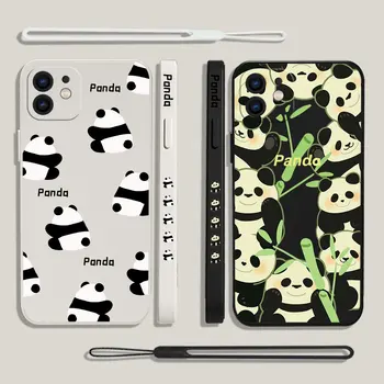 Cartoon Cute Funny Panda telefono dėklas, skirtas iPhone 15 14 13 12 11 Pro Max Mini X XS MAX SE20 8 7 Plus silikoniniai dėklai su rankiniu dirželiu