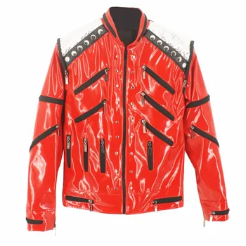 MJ Michael Jackson Red Punk Beat It Motociklas Užtrauktukas Blizgučiai Odinė striukė Laisvalaikio šokėjų šou Kolekcijos dovana