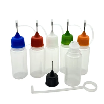 20vnt Tuščias konteineris Solt PE Jar 10ML plastikiniai lašintuvo buteliai su spalvingu užsukamu metaliniu adatos dangteliu buteliukas