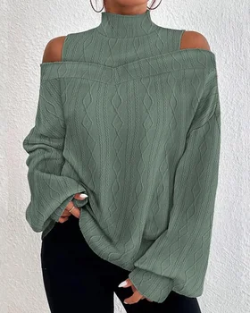 Moteriški megztiniai ilgomis rankovėmis Vėžlys Vienspalviai megztiniai Laisvi Fit Laisvalaikio marškinėliai Šiek tiek Strech Taisyklingas dryžuotas ruduo