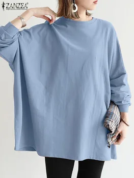 ZANZEA 2023 Laisvalaikio palaidinė Rudens moterys džemperiai ilgomis rankovėmis Paprastas krepšys Apvalaus kaklo megztinis Korėjietiškas džersis Top Oversize