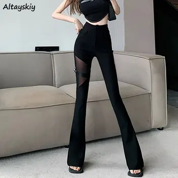 Flare Pants Women Skinny Sexy High Waist S-3XL Chic Hotsweet Casual New Spring Streetwear Kpop Hollow Out Harajuku Full Length
