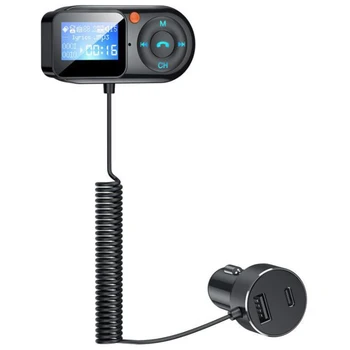 Automobilinis FM siųstuvas Bluetooth 5.0 Laisvų rankų įranga Stereo AUX Audio MP3 grotuvas C tipo USB PD greito įkrovimo FM moduliatorius, BT-T1